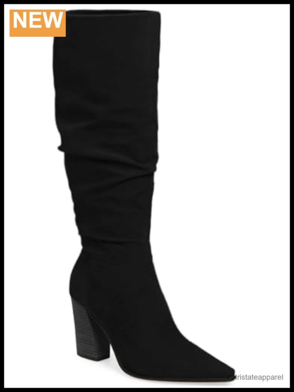 Faux Suede Knee High Boots Pointed Toe Chunky Heel Side Zipper Dress Boots